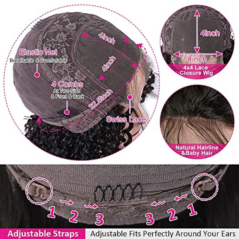 FIRIEYA Deep Wave Lace Front Wigs Human Hair Wigs for Black Women 180% Density 4X4 HD Transparent Lace Closure Human Hair Wigs for Black Women Glueless with Baby Hair Natural Color(24 Inch)