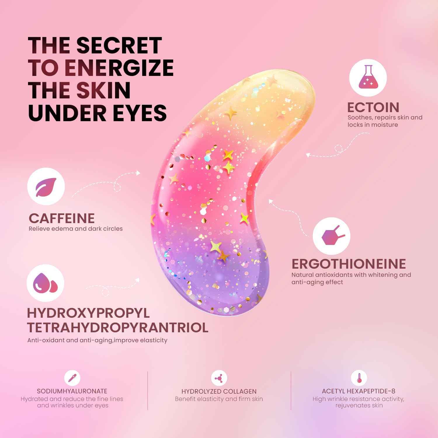 AILEORY Under Eye Patches (36 Pairs) - New Tri-color Glitter Eye Gel Pads for Dark Circles Puffy Eyes,Under eye Bags,Wrinkles|Natural Collagen Under Eye Mask Patches, Gel Under Eye Patches