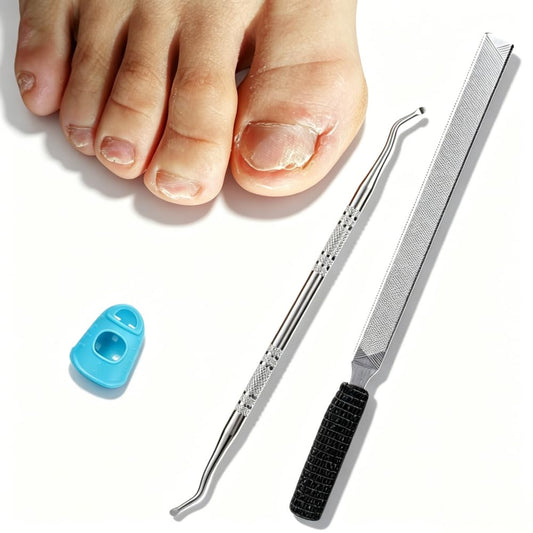 IDOU 3-in-1 Nail File Kit: Heavy Duty Toe Nail Files for Thick Nails & Seniors with Ingrown Lifter, Thumb Guard | Non-Slip Metal Emery Boards for Nails/Silver Lifter
