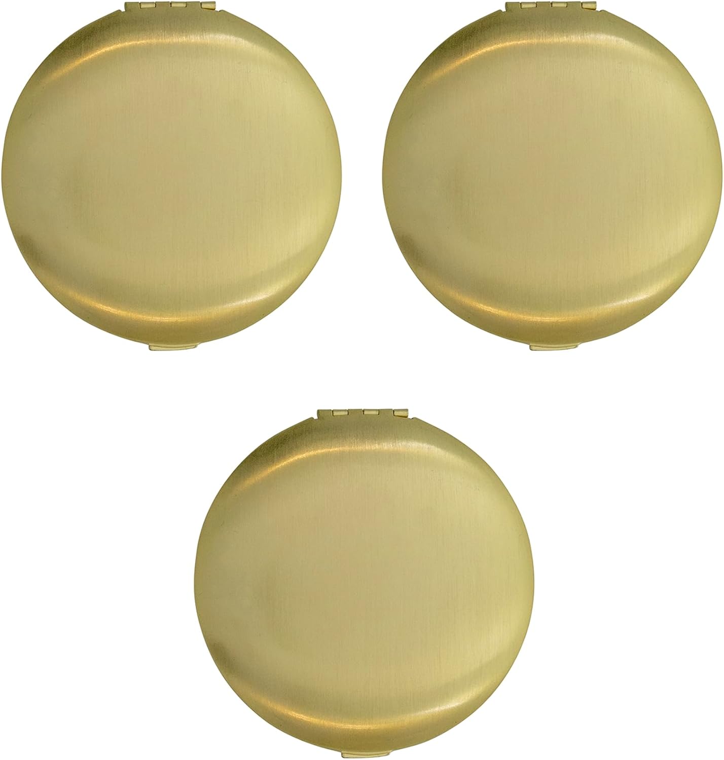 Double-Sided Magnifying Compact Mirrors - Set of 3 with Brushed Metal Finish | Gold Round Design