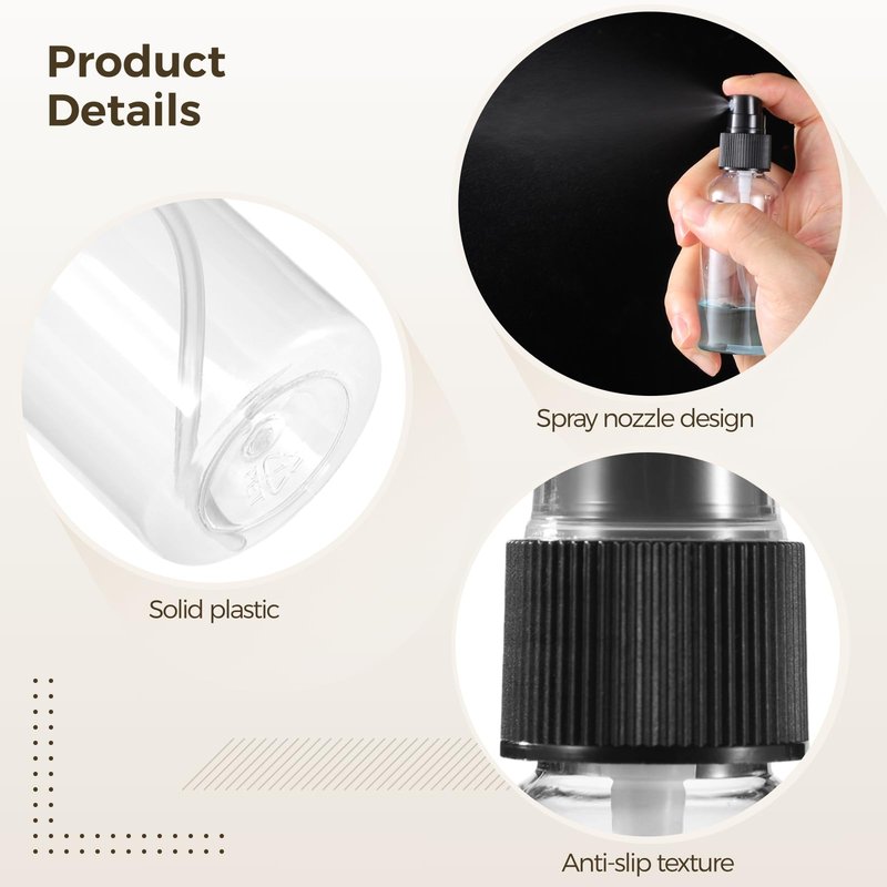 Tideme 100 PCS Small Spray Bottles 2 oz Bulk - 60 ML Transparent PET Spray Bottles with Black Mist Nozzle Travel-Size, Convenient for Samples Office Home Use