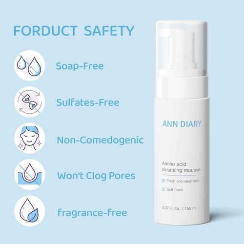 Amino Acid Cleansing Mousse: Hydrating Gentle Cleanser, Contains amino acids, Boosts Moisture and Helps Prevent Tight, Dry Skin, deeply cleanses pores,Washing Away Excess Oil, Impurities & Makeup150ML