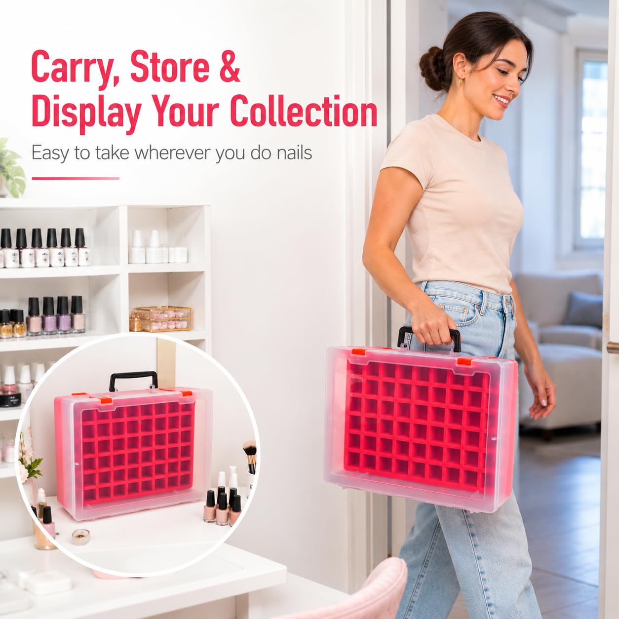 FULLCASE Nail Polish Organizer, 54 Bottles Nail Storage with Separate Sponge Compartment for Sally Hansen/for GAOY/for OPI/for Essie/for CANNI Gel/for DND Gel Polish