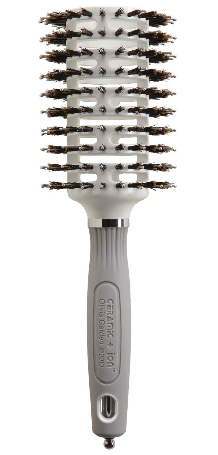 Olivia Garden Ceramic + Ion Turbo Vent Combo Hair Brush - Not Electrical - Ionic and 100% Boar Bristles - Professional Round Blowout Brush for Normal to Thick Hair