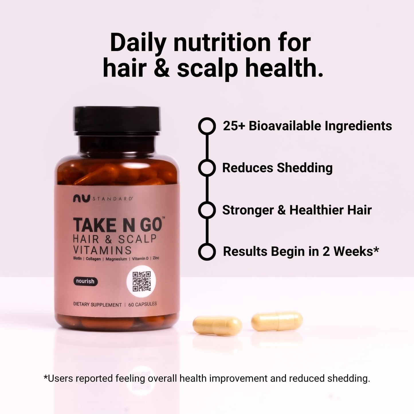 NU Standard Drink N GO Hair Hydrator for Dry Hair & Scalp - Tropical Electrolyte Powder Stops Shedding -Wild Caught Marine Collagen - BioPerine® - No Salty Aftertaste - 20 Servings