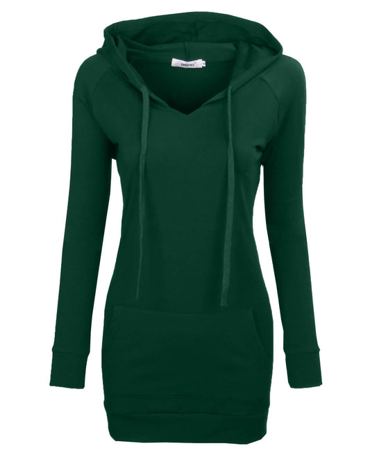 BEPEI Womens Long Sleeve Tunic Sweatshirt String Hoodie With Pocket Green M