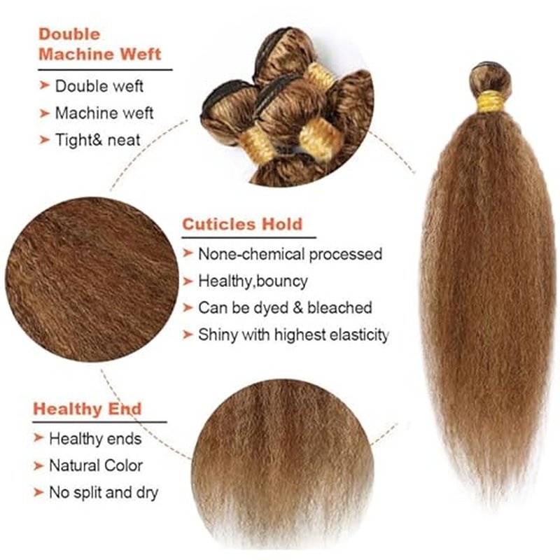 P427 Blonde Bundles Human Hair Brown Yaki Straight 3 Bundles 24 26 28 Inch Unprocessed Brazilian Virgin Remy Highlight Blonde Kinky Straight Bundle Human Hair Extensions