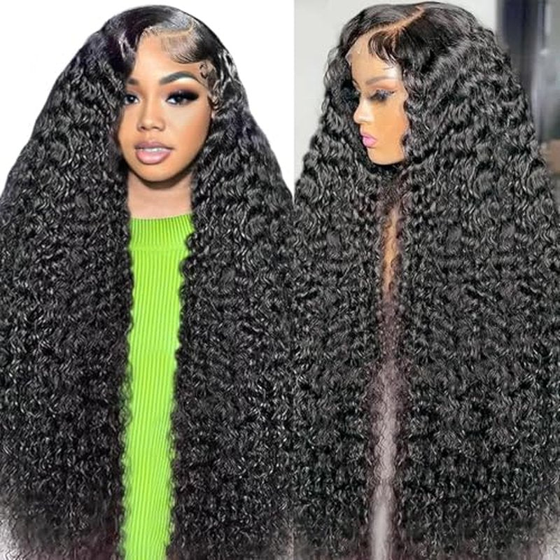 30 Inch Deep Wave Lace Front Wigs Human Hair 13x6 HD Lace Front Wigs Human Hair for Women Natural Color Deep Curly Wig 180% Density Transparent Lace Frontal Wig Pre Plucked