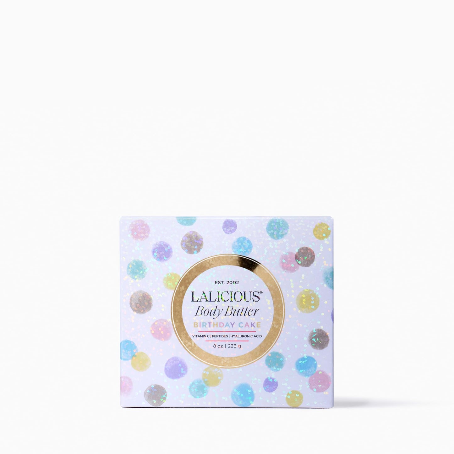 LALICIOUS Birthday Cake Whipped Body Butter 8oz | Ultra-Hydrating Shea Butter Body Cream with Hyaluronic Acid, Vitamin C & Peptides | Deep Moisturizing Lotion for Dry Skin | Firming & Skin-Softening