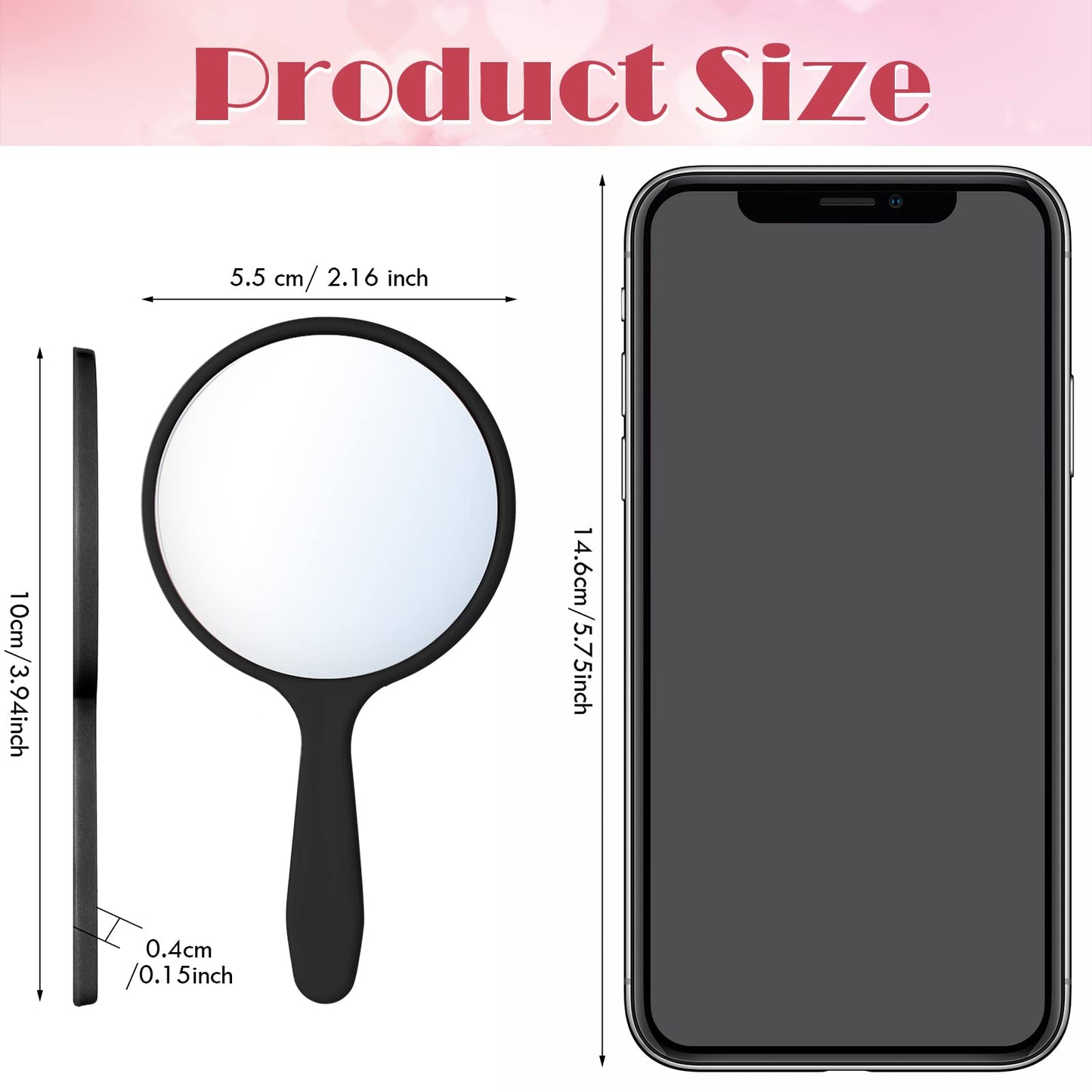 Jetec 50 Pcs Handheld Mirror with Handle, 3.94" L x 2.17" W, Small Portable Round Mirror Bulk for Kids Classroom Travel Makeup Camping Daily DIY Gift Valentine's Day Easter Crafts (Black, White)
