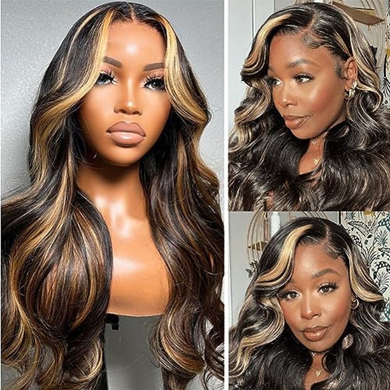 220% Density 1B/27 Balayage Highlight Lace Front Wig Human Hair Pre Plucked 13x4 HD Lace Ombre Body Wave Wig Glusless Wigs Human Hair for Women 18 Inch