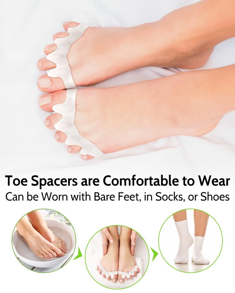 JOKHUE Silicone Toe Separators Spacers for Women and Men Bunion Corrector, Overlapping Toes Spreaders,Stretchers for Relieving Feet Plantar Fasciitis (White)