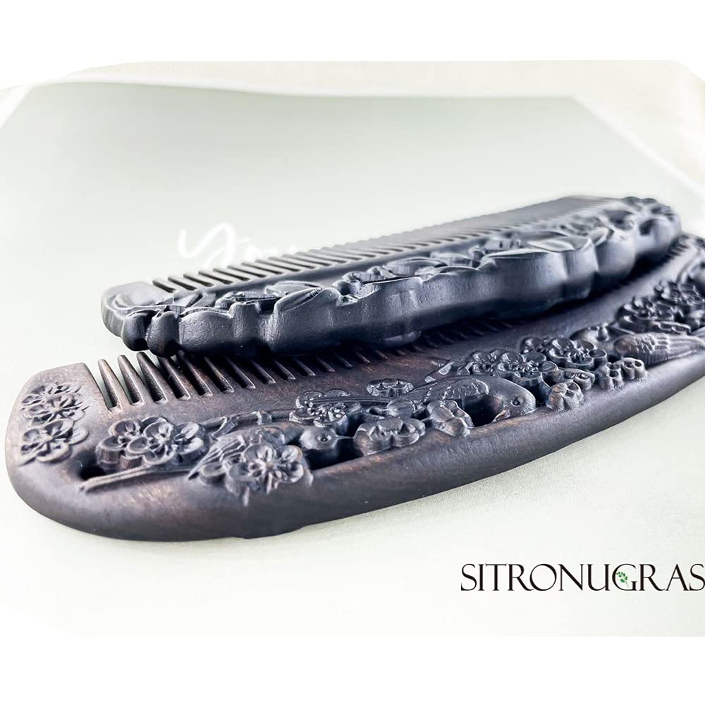Natural Hair Comb - Black Sandalwood Fine Tooth Wooden Comb | Anti-Static, Handmade, Gift Box Included