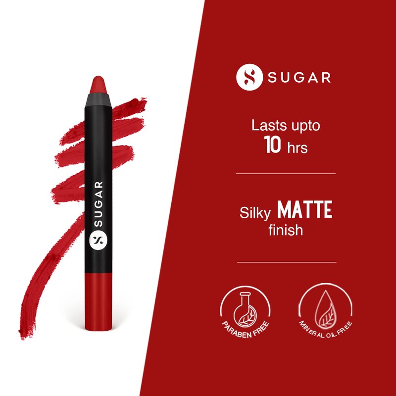 SUGAR Cosmetics Matte as Hell Crayon Lipsticks for Women Lasts Up To 8+ Hours Lip Crayon with Sharpener 2.8gm - 1 count (Pack of 1) 11 Elle Woods
