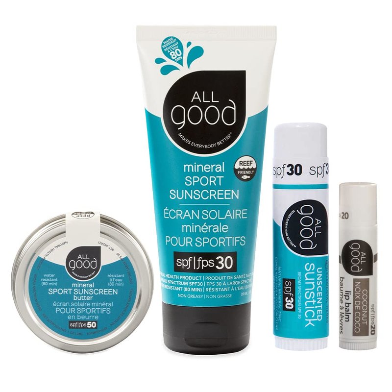 Mineral Sun Care Set - SPF Lip Balm, Sport Sunscreen Lotion & Zinc Butter | Water Resistant & Coral Reef Friendly