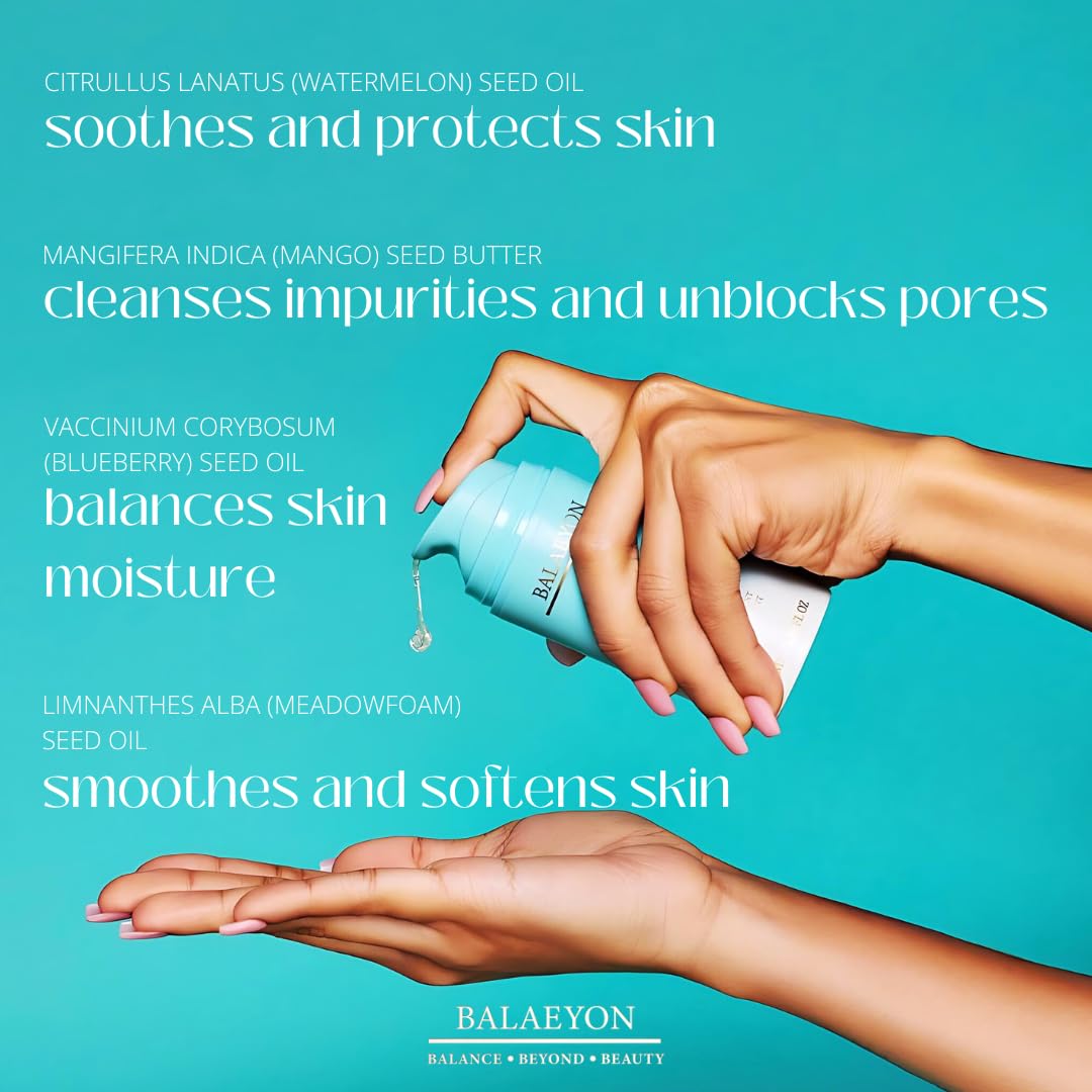 Balaeyon Cleansing Gel Makeup Remover, Removes Waterproof Mascara, 3-In-1 Cleanser, Oil Based, Moisturizing, Great For Sensitive Skin, All Natural, TSA Friendly, 3.38 fl oz