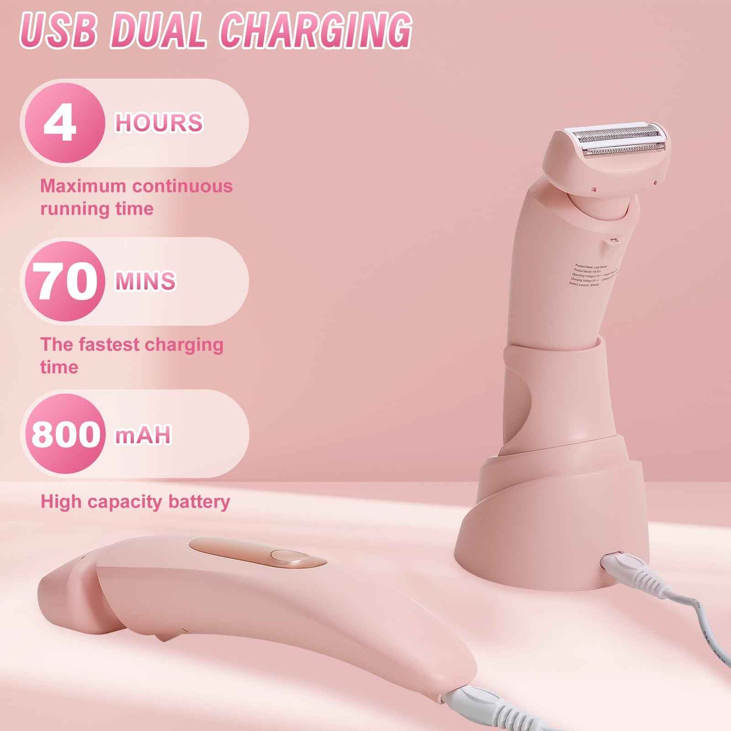 Luxsego 2 in 1 Electric Bikini Trimmer for Women, IPX7 Waterproof Wet & Dry Use Electric Razors for Women Pubic Hair, Painless Bikini Shaver with LED Light & Display, Dual USB Charge Dock, Pink