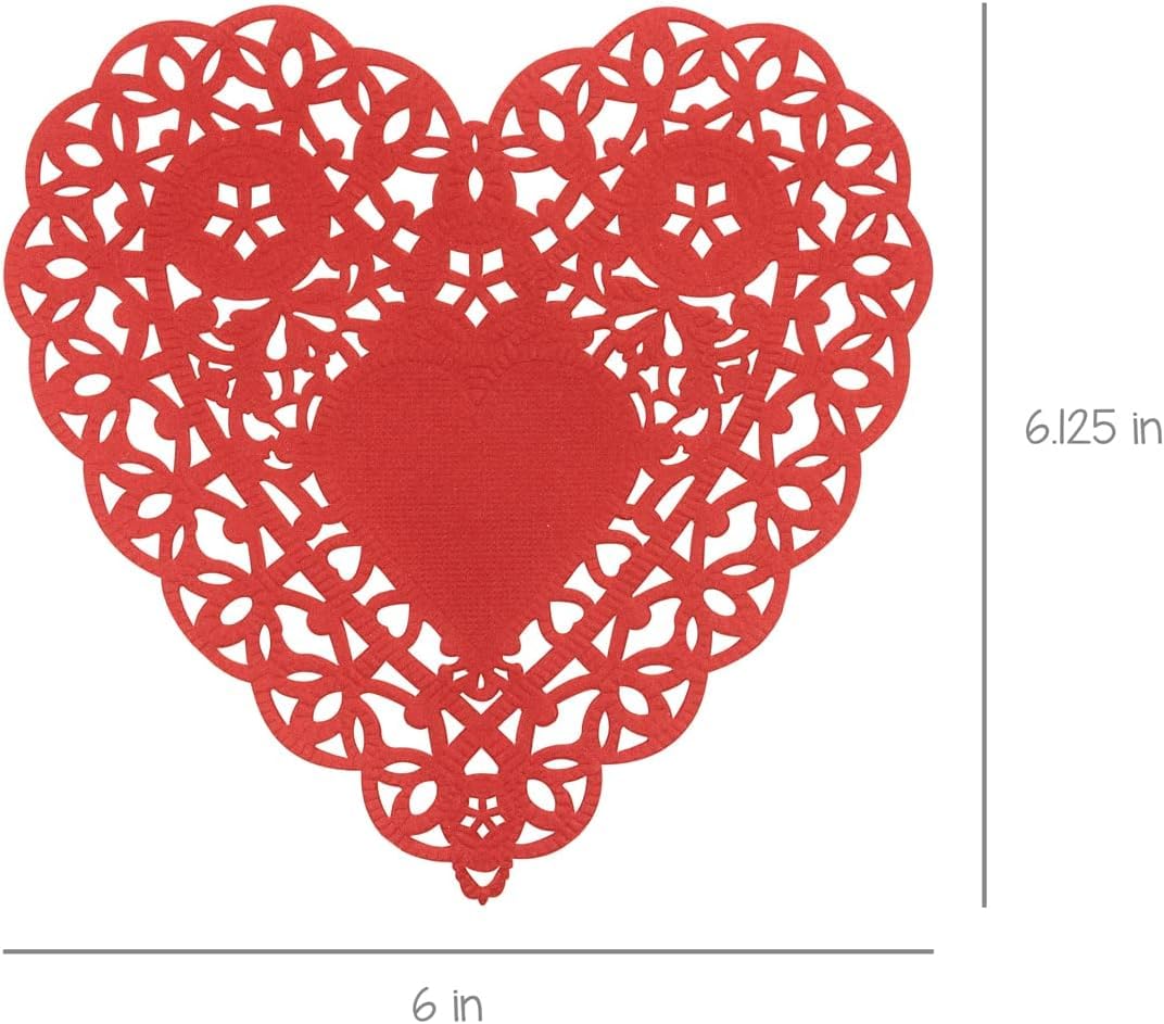 Hygloss Heart Doilies - 36 Pcs -6-Inch Red Paper Heart Shaped Doilies for Valentines Crafts, Table Settings - Ideal for Valentine Doily