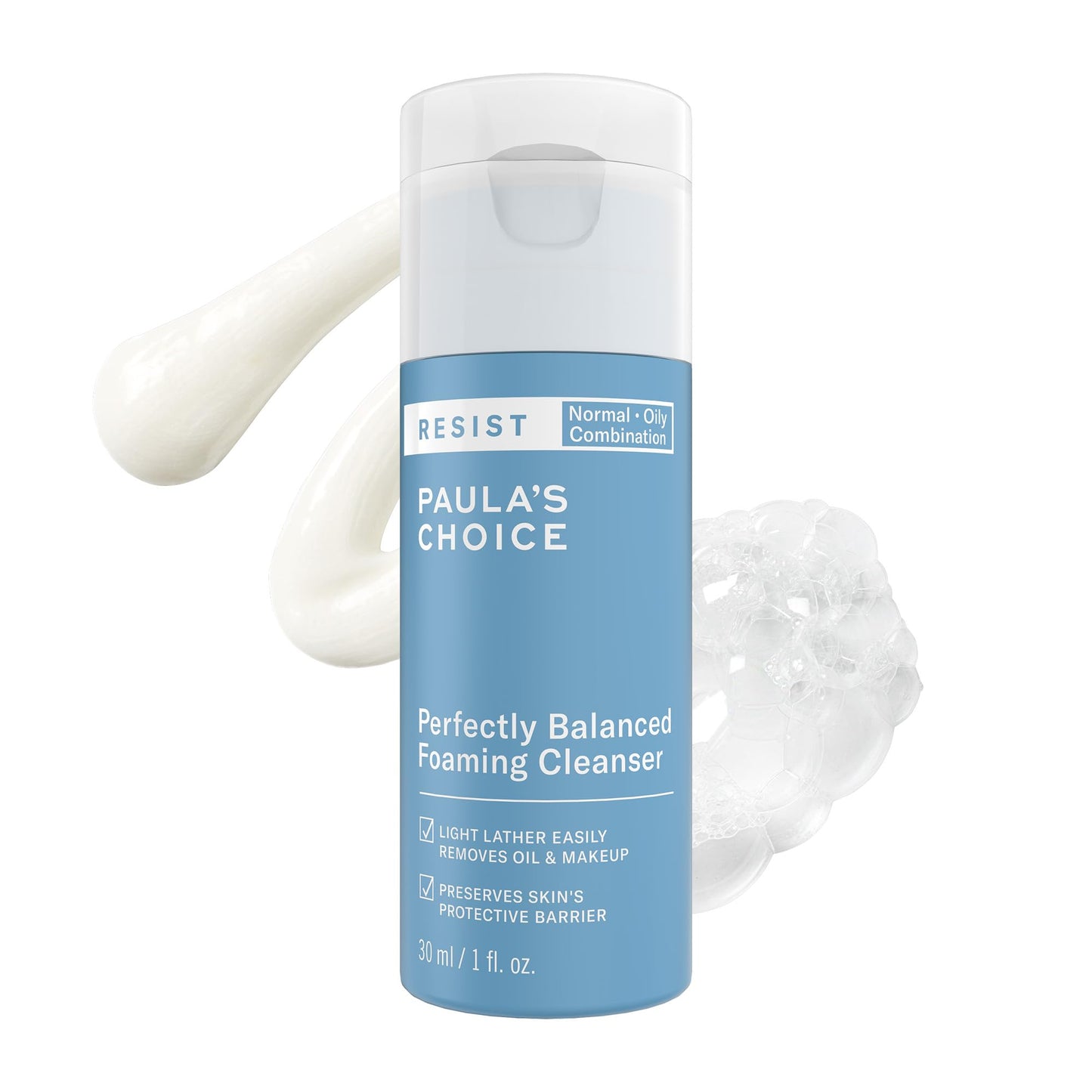 Paula's Choice RESIST Perfectly Balanced Foaming Facial Cleanser, Face Cleanser with Hyaluronic Acid & Aloe, Anti-Aging Face Wash, Large Pores & Oily Skin, Fragrance-Free, 1 Fl Oz