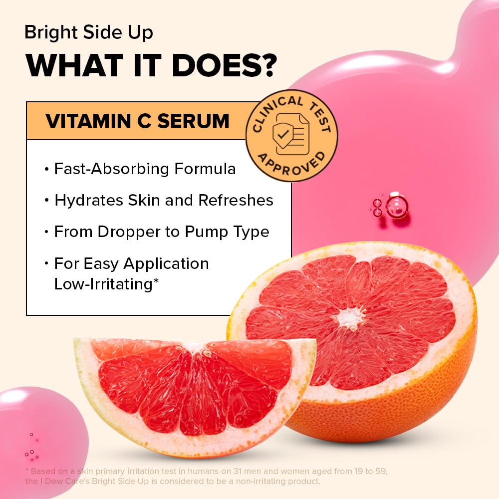 I DEW CARE Vitamin C Face Serum - Bright Side Up | Hydrating with Niacinamide, Korean Glass Skin Care, Facial Treatment, Non-irritating, Lightweight, Exfoliating, 1.01 FL Oz