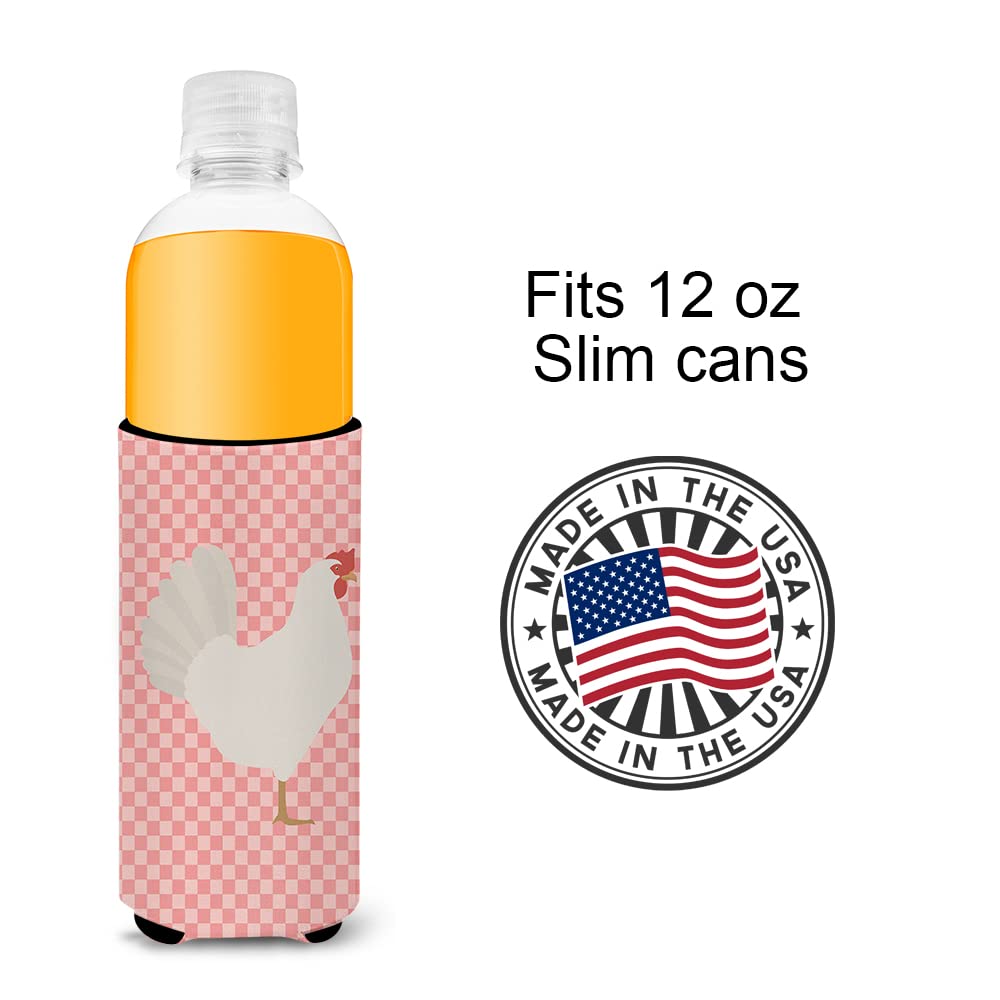 Caroline's Treasures BB7840MUK Leghorn Chicken Pink Check Michelob Ultra Hugger for slim cans, Slim Can, Multicolor