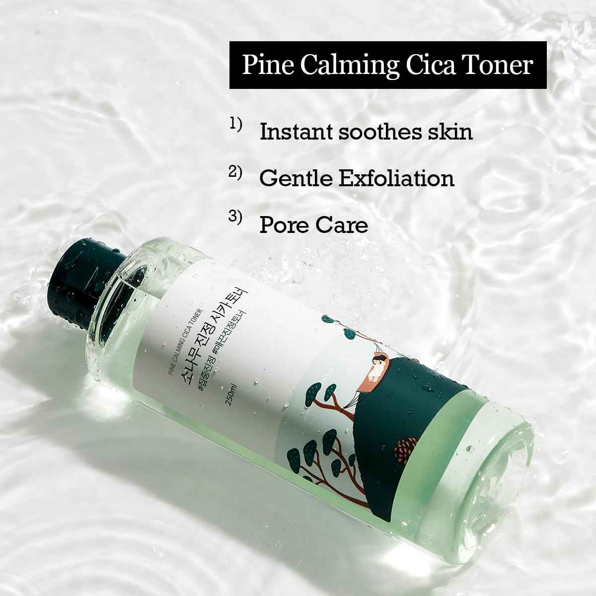 ROUND LAB Pine Calming CICA Toner 8.45 Fl Oz, Low-Acidic Hydrating Toner for Face with Pine CICA, BHA + LHA, and Hyaluronic Acid for Soothing, Exfoliating, and Restoring Skin Balance, Korean Skincare