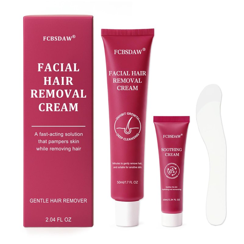 Painless Facial Hair Removal Cream for Upper Lip, Chin and Peach Fuzz - Women's Depilatory Cream Kit with Soothing Cream, Fast Acting 4-Min Formula Safe for Sensitive Skin,2.04 FL oz(Box of 3)