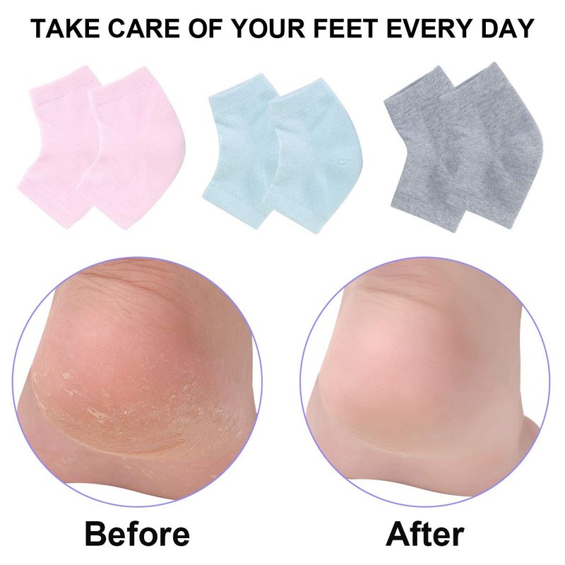 Vented Moisturizing Gel Heel Socks, 3 Pairs Toeless Spa Sock for Foot Care Treatment, Cracked Heels, Dry Feet, Foot Calluses (Gray, Green, Pink)