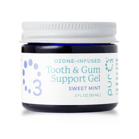 PurO3 Ozone Tooth & Gum Support – Ozonated Organic Olive Oil & Essential Oils for Complete Oral Care & Fresh Breath, Natural Fluoride-Free Solution for Deep Cleaning, Sweet Mint, 2 Fl Oz Gel