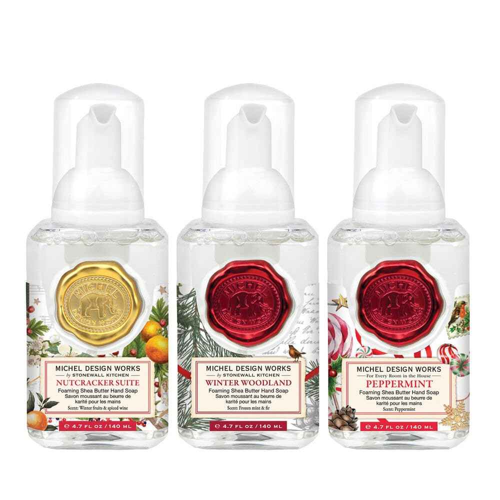 Michel Design Works Wintertime Whimsy Mini Foaming Soap 3-Pack Set (Nutcracker Suite, Winter Woodland, Peppermint)
