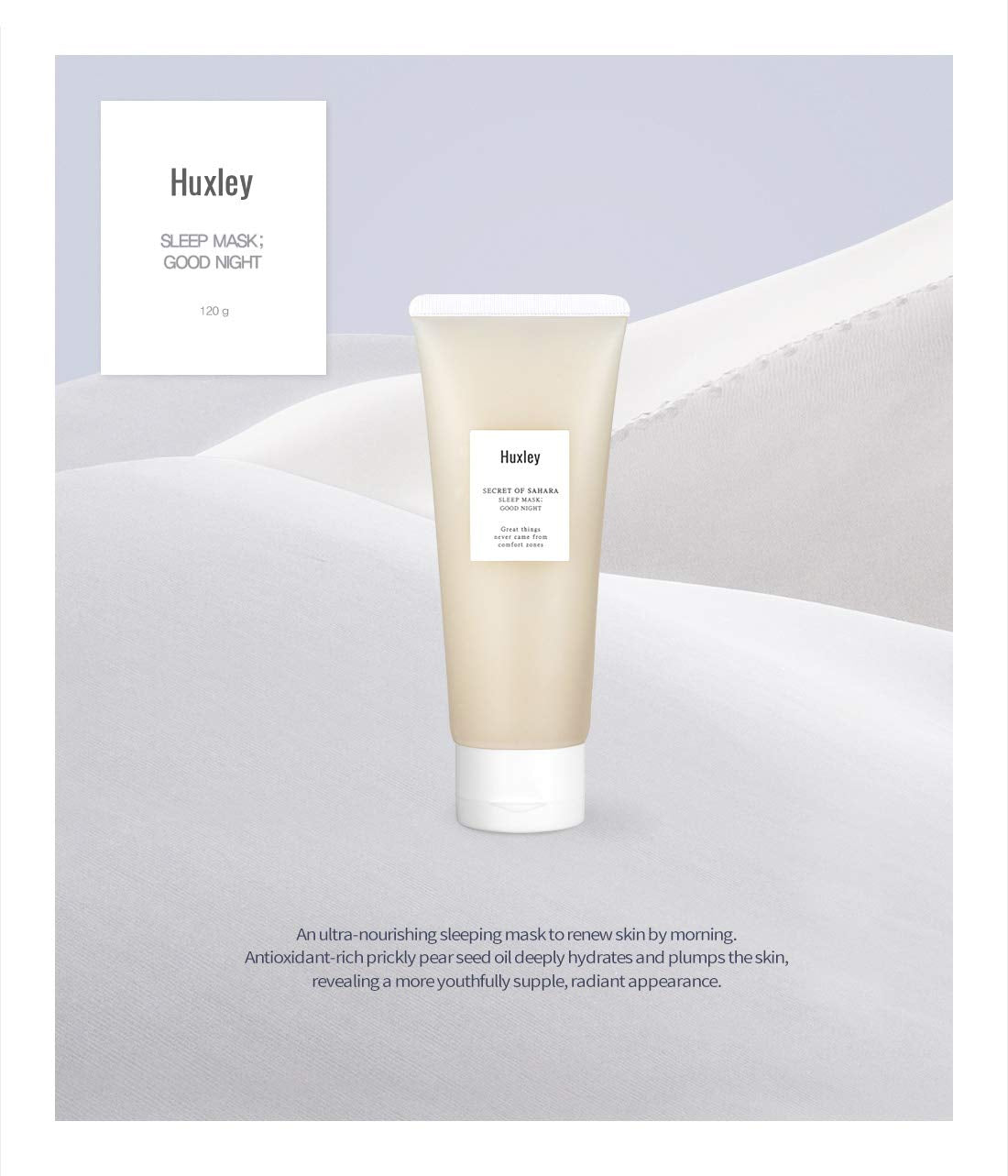 Huxley Secret of Sahara Sleep Mask, Hydrating Overnight Face Mask for Dry and Dull Skin, Korean Skincare with Cactus Extract and Cica, Barrier Support, Non-Sticky Gel-Cream, 5.29 oz