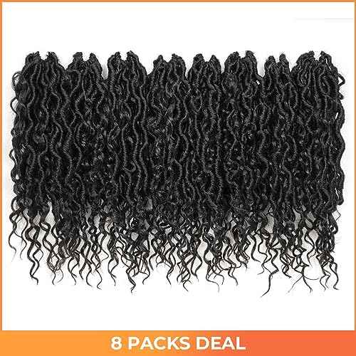 ToyoTress Boho Faux Locs Crochet Hair - 14 Inch 8 Packs Natural Black Bohemian Locs Crochet Hair With Curly Ends for Black Women, Short Pre-looped Synthetic Braiding Hair Extensions£¨14 Inch, 1B-8P)