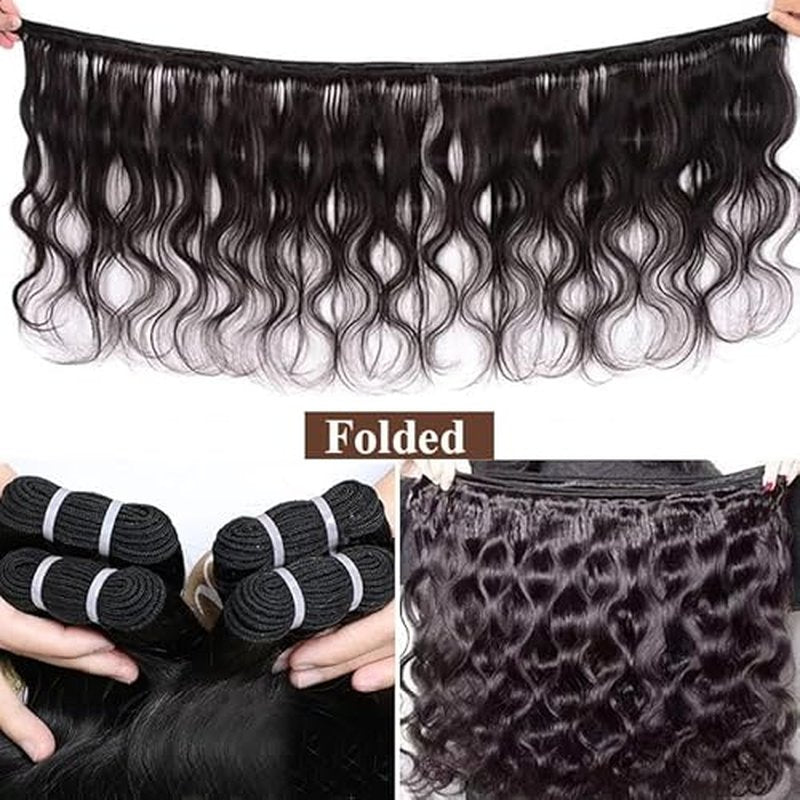 Glossy Human Hair Bundles Body Wave Bundles Human Hair 20 22 24 Inch 12A Grade 100% Unprocessed Brazilian Virgin Hair 3 Bundle Human Hair Extensions for Black Women Natural Color
