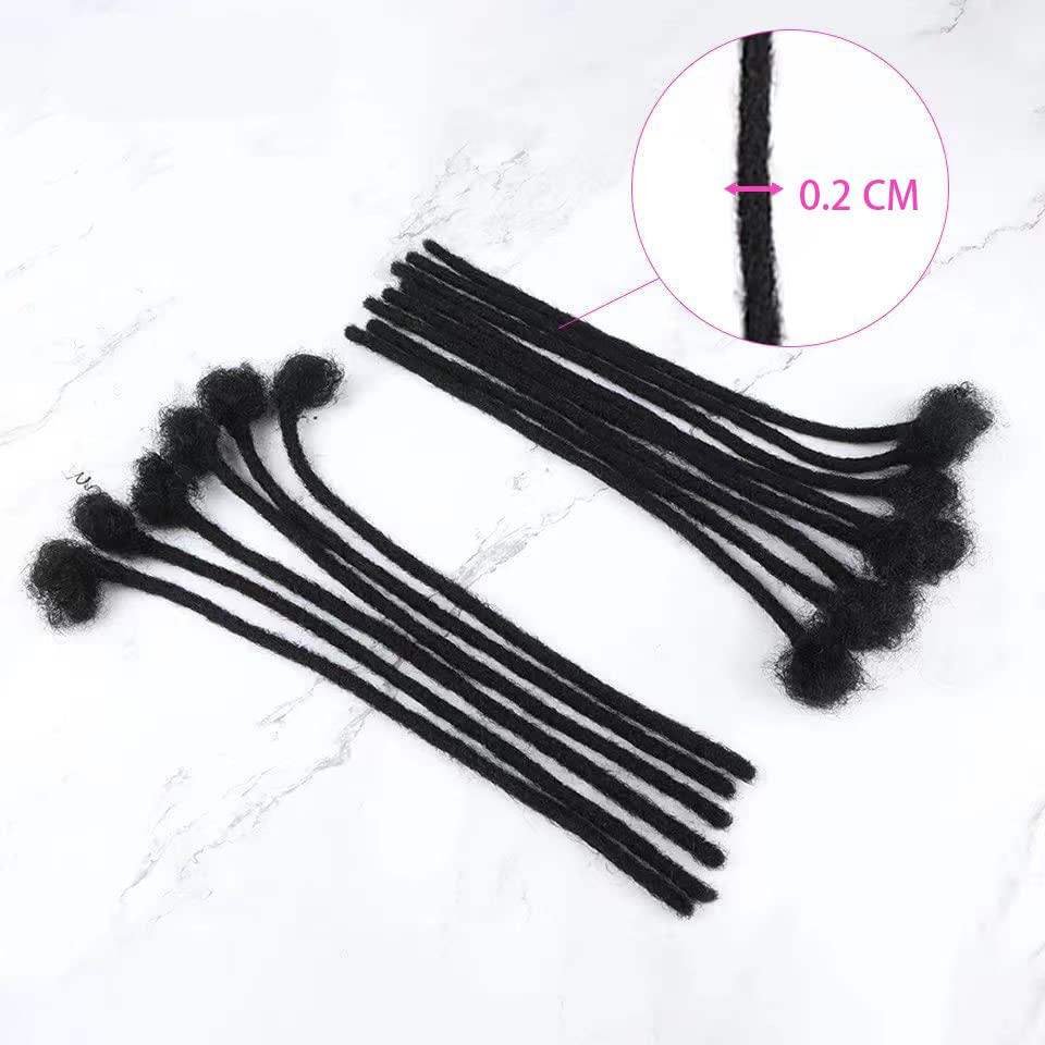 Human Hair Loc Extension - 0.2cm Thickness, 8 Inch | Natural Black, 30 Strands, Handmade Dreadlock Extensions for All
