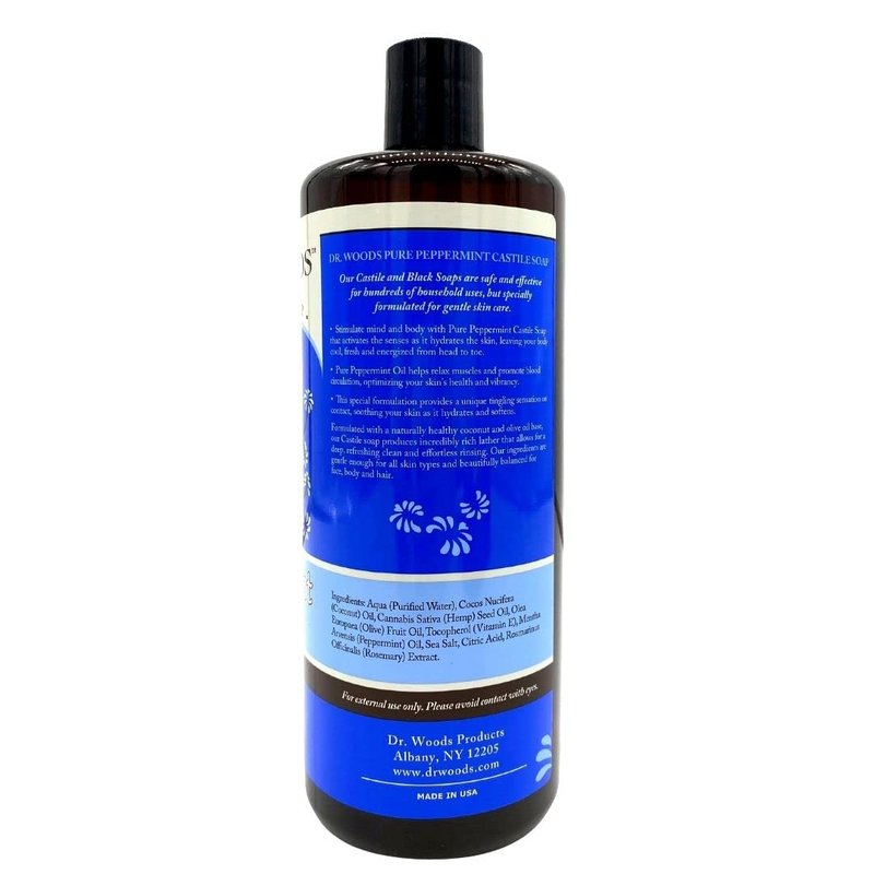 Dr. Woods Peppermint Liquid Castile Soap- Castile Soap with Pure Peppermint Oil, Body Wash for Men and Women, Contains Olive Oil, Natural Cleanser for Face, Hands, and Body - 32 Fl Oz, Pack of 2