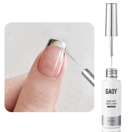 GAOY White Swirl Gel Nail Polish Art Liner, 8ml Classic Color Nail Paint Design with Thin Brush, UV Light Cure for DIY French Manicure at Home