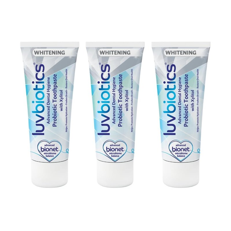 Luv Biotics Probiotic Whitening Toothpaste with Xylitol & Aloe Vera for Fresh Breath and Oral Care - 3 x 75ml
