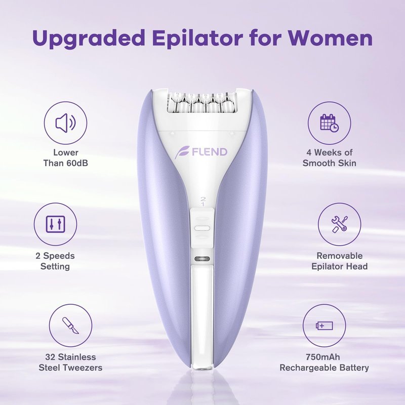 Epilator, Smooth Glide Epilator for Women, 2 Speeds Facial Hair Removal Device with Silent Design, Cordless Rechargeable Hair Removal Epilators for Women Face Legs Bikini Arms Legs