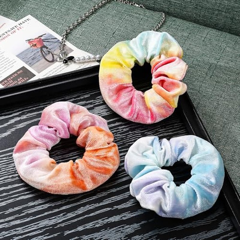 Velvet Scrunchies with Zippers Pocket, 8 Pcs Tie Dye Soft Hair Ties, Hidden Pocket Hair Scrunchies Accessories for Women Girls, Soft Ponytail Holder Secret Compartment Items (Rainbow Colors)
