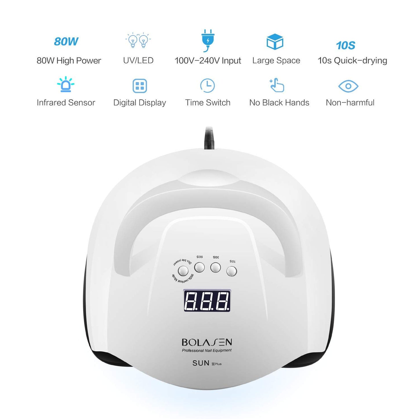 BOLASEN Cordless Rechargeable UV Nail Lamp - UV Light for Gel Nails with Metallic Reflector & Metal Base, 54W Portable Wireless LED Nail Dryer, Professional Fast Charger Curing Lamp, Pearl White