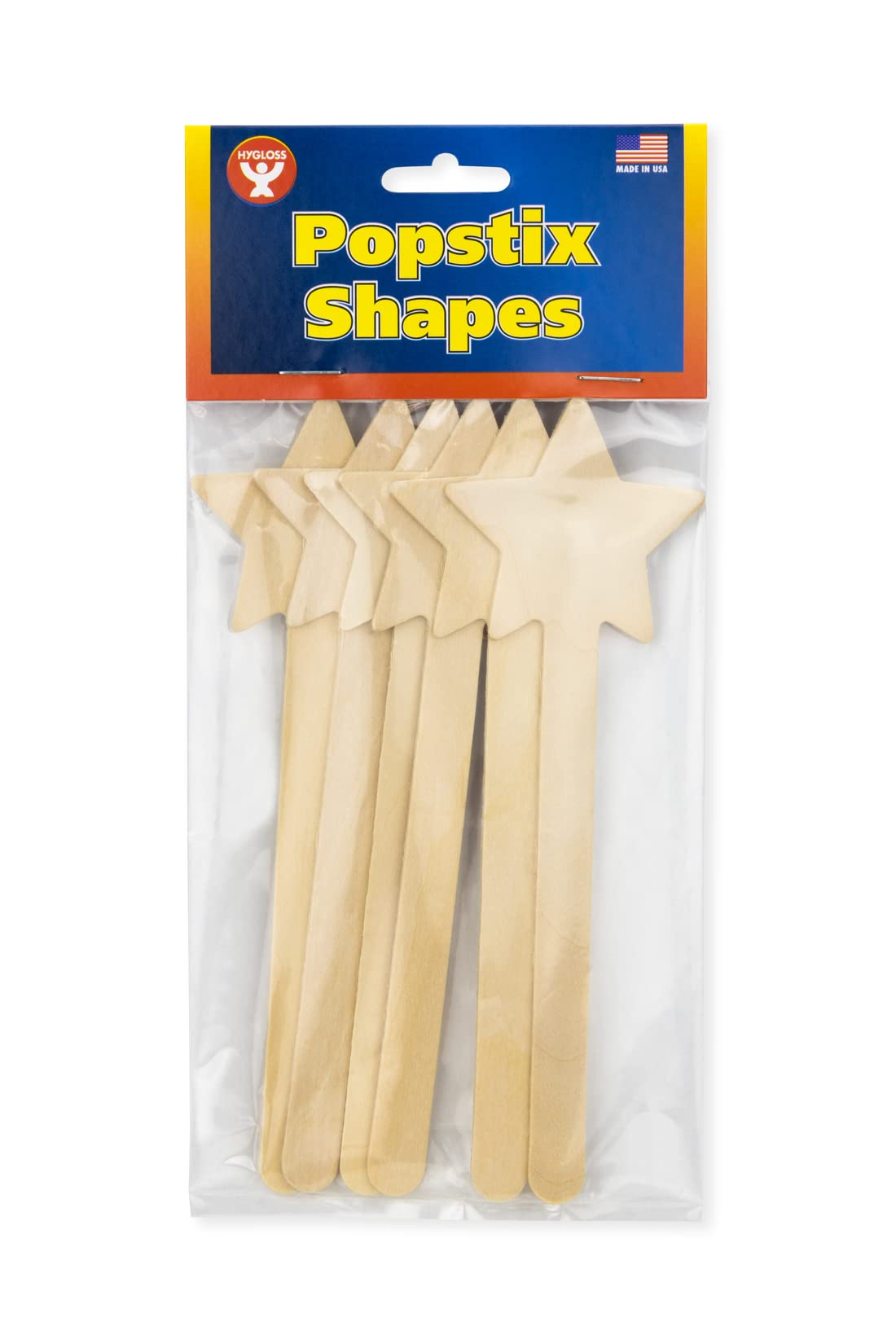 Hygloss Natural Wood Popsicle Sticks - Craft Stick - Great for Arts and Crafts - Patriotic Class Activity - Star Shape - 6.25 Inches High - 6 Pcs
