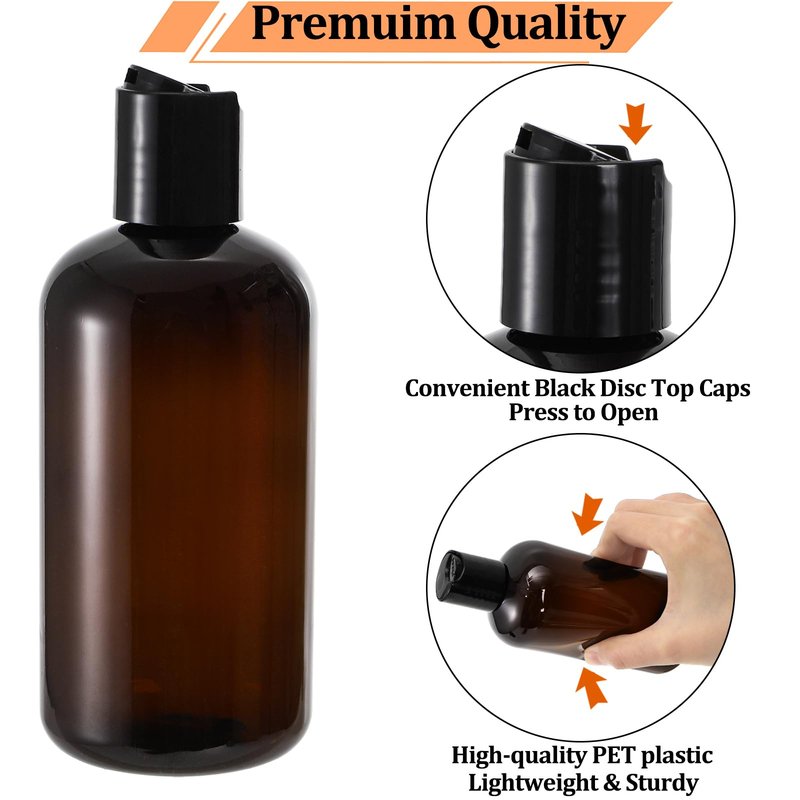 Bekith 16 Pack 8oz Plastic Squeeze Bottles with Disc Cap, Travel Containers For Shampoo, Lotions, Liquid Body Soap, Creams
