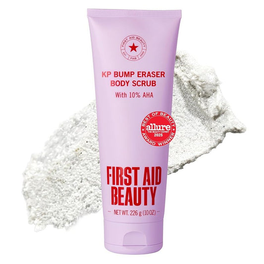 First Aid Beauty - KP Bump Eraser Body Scrub with 10% AHA, Keratosis Pilaris Skin Exfoliater with Glycolic and Lactic acids, Helps Reduce Chicken Skin Bumps, Safe for Sensitive Skin, 10 oz