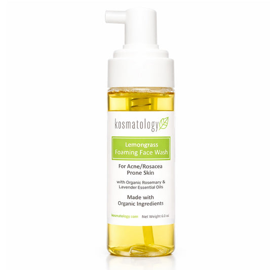kosmatology Lemongrass Foaming Face Wash - Organic Acne Face Wash & Hydrating Facial Cleanser - Natural Face Wash for Acne-Prone skin, 6.0 oz.