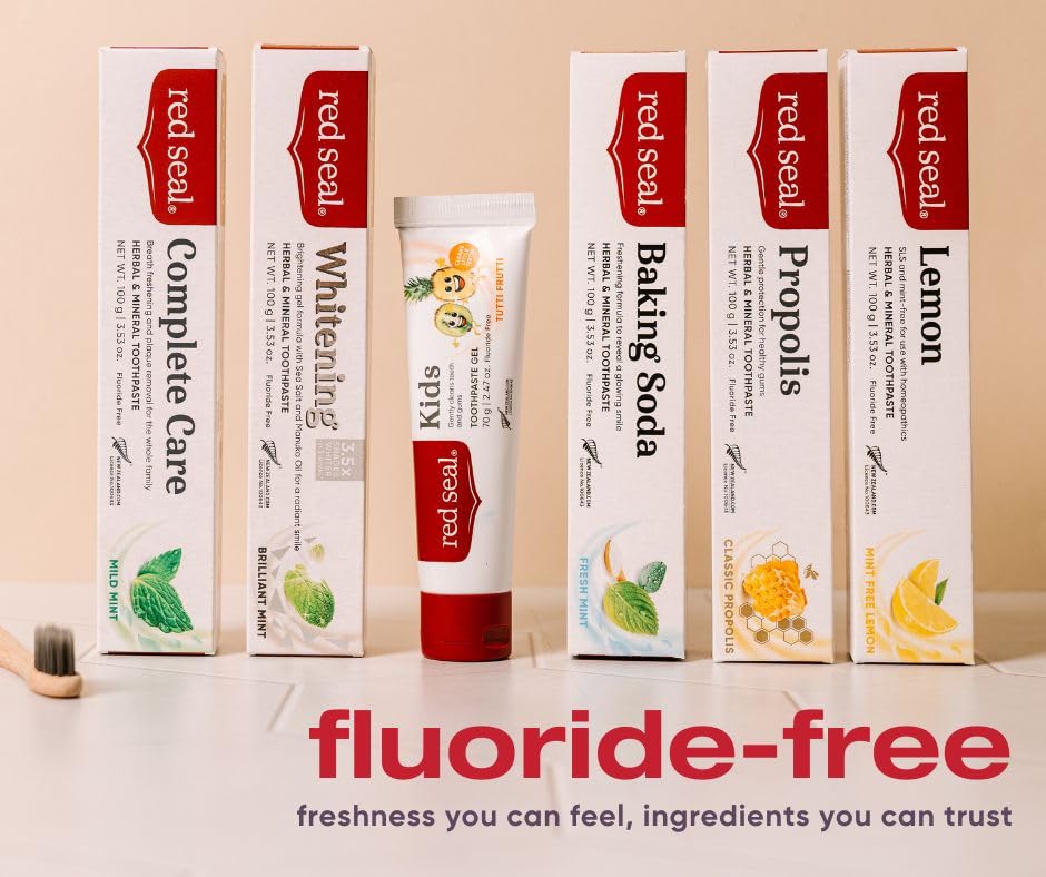 Red Seal Baking Soda Toothpaste - Fluoride-Free Herbal Formula for Dry Mouth Relief | Vegan & Natural (2 Pack)