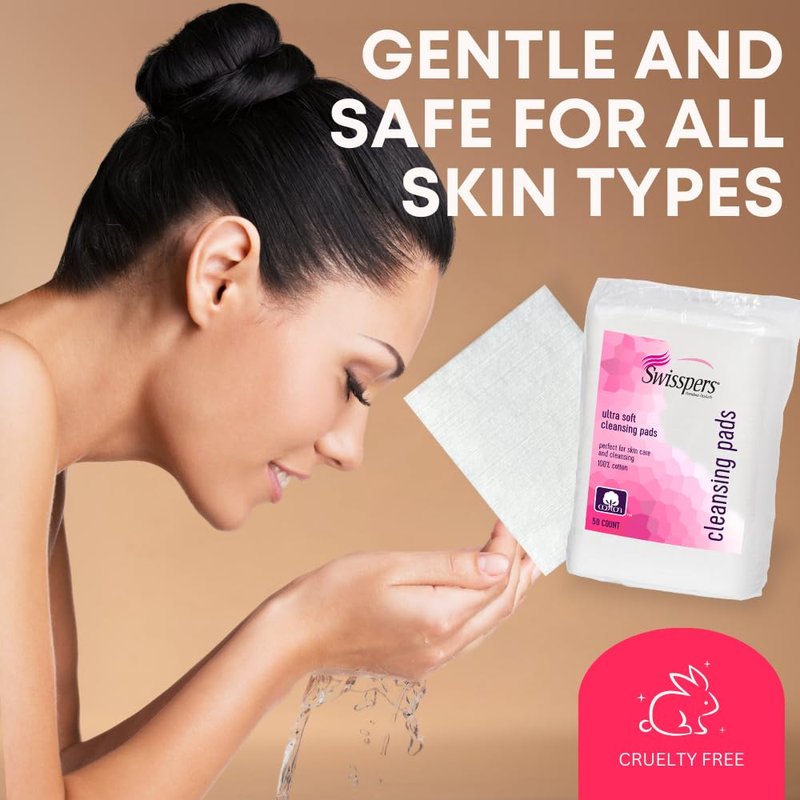 Swisspers Facial Cleansing Pads - Ultra Soft 100% Cotton | Extra Large 50 Pads per Bag (300 Total)