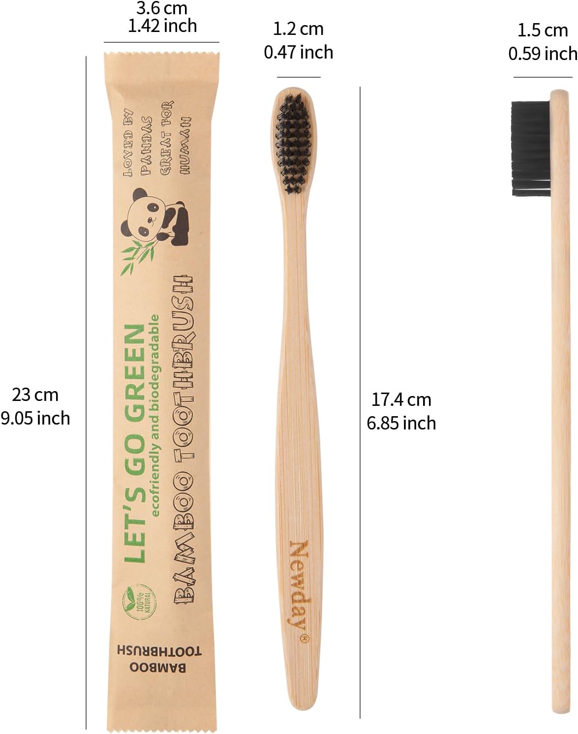 Bamboo Toothbrushes - 100 Pack, Individually Wrapped, Eco-Friendly & Biodegradable | Soft Bristles, Black
