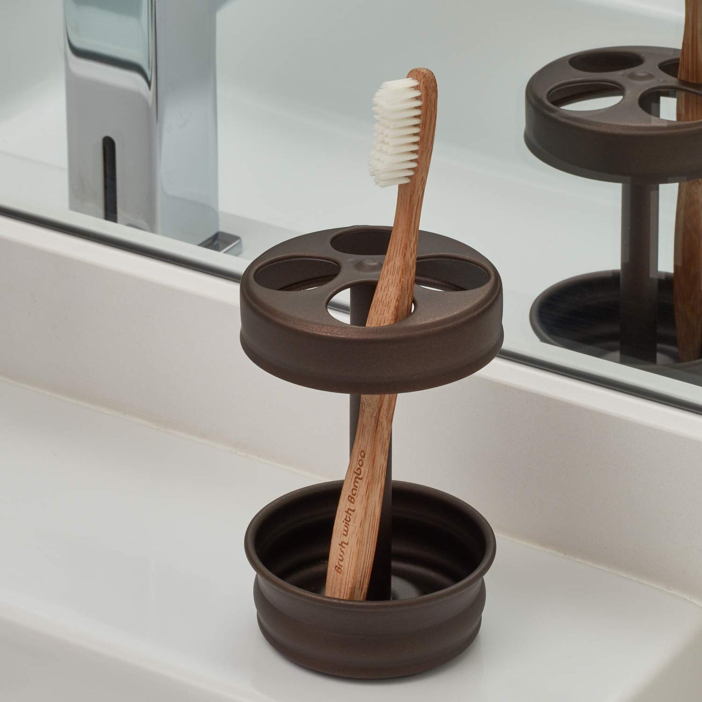 iDesign Metal Toothbrush Holder - Bathroom Cup for Bathroom Organization, The Olivia Collection - 3.25" x 3.25" x 5", Bronze
