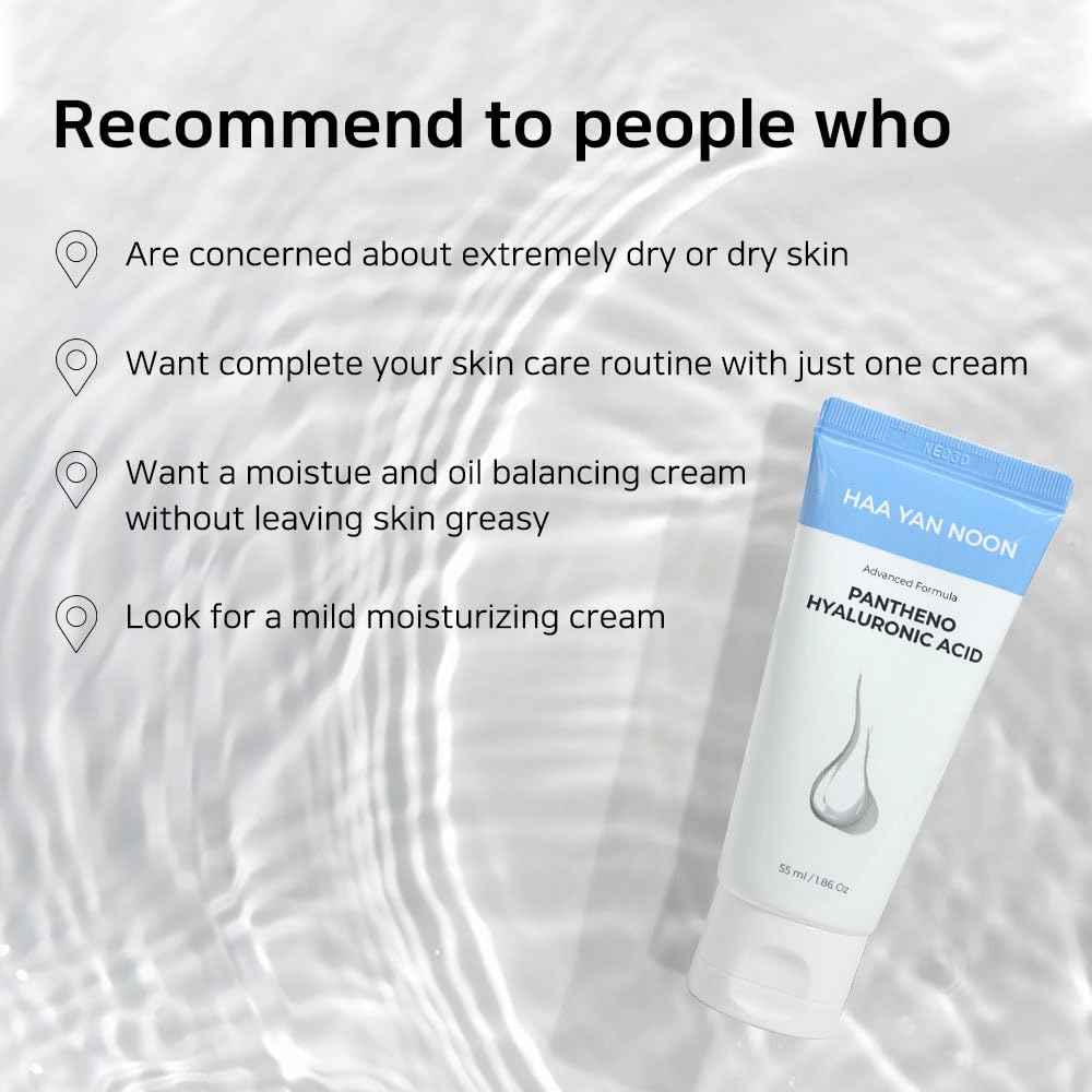 HAA YAN NOON Pantheno Hyaluronic Acid Rich Cream 1.86 Oz / 55ml, with Hyaluronic Acid,Panthenol, Centella & Deep moisturizing, Skin Barrier, Korean Skincare