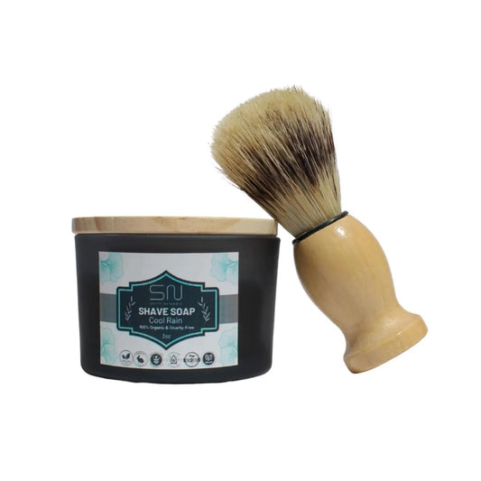 Seoul Naturals Organic Shave Soap Set with Barber Brush, Cool Rain Scent, k beauty, 3 oz